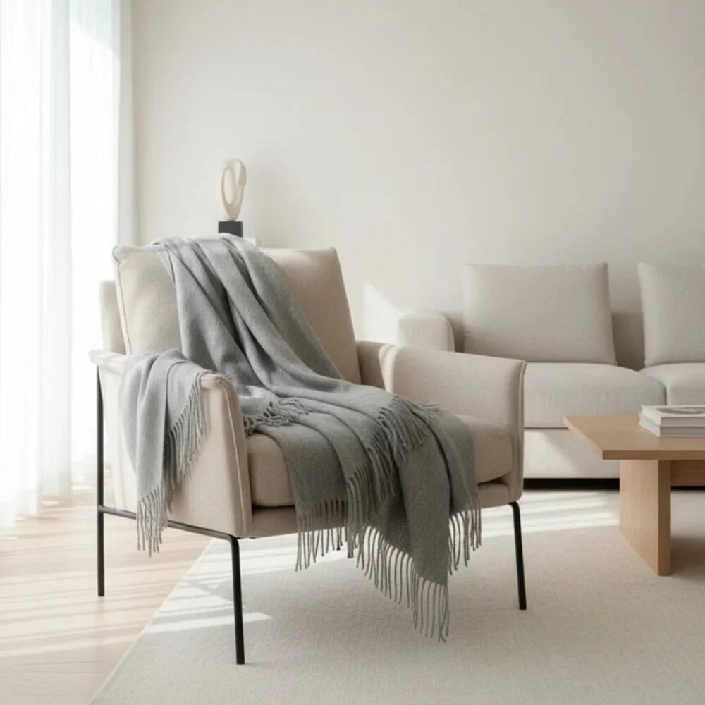 ARTZNL 100% Baby Alpaca Throw Blanket Heather Gray Large 71x51 Soft Lightweight